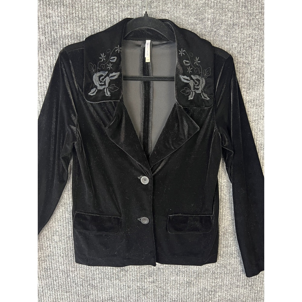 White Stag Black Velour Rose Embroidered Blazer Jacket Small Whimsigoth Goth Y2K - Picture 2 of 10